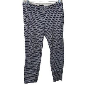 H&M Womens Geometric Print Trousers Size 10 Elastic Waist Blue & White